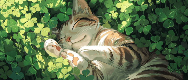 cute tabby cat in clover