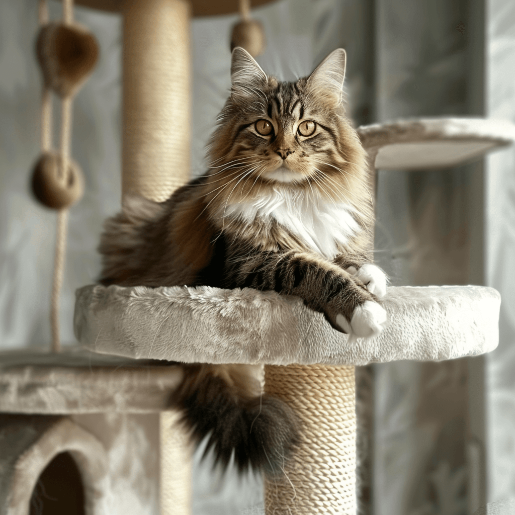 maine_coon_cat_sitting_on_a_large cat tree